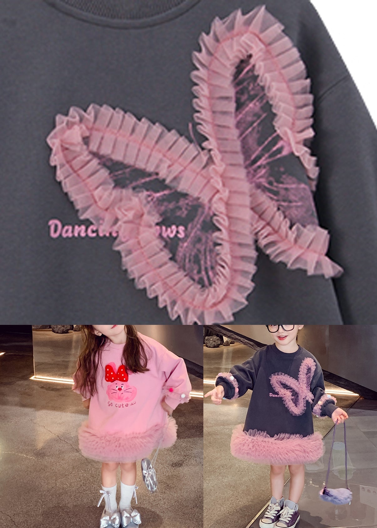 Rosa Tüll Patchwork Tüll Kinder Lange Kleider Frühling TG011