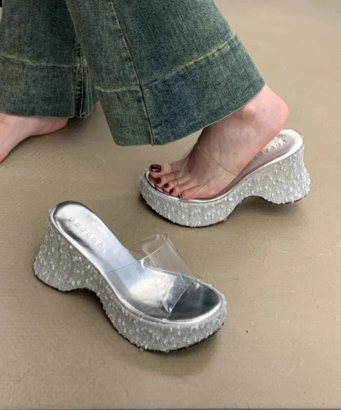 Sequins Splicing Stylish Sandals Fine Pink Slide Wedge