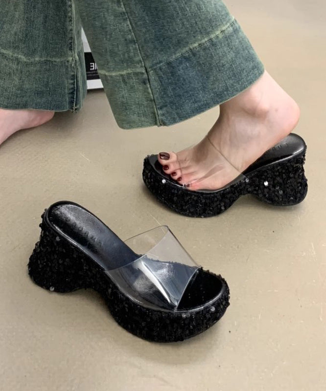 Sequins Splicing Stylish Sandals Fine Pink Slide Wedge
