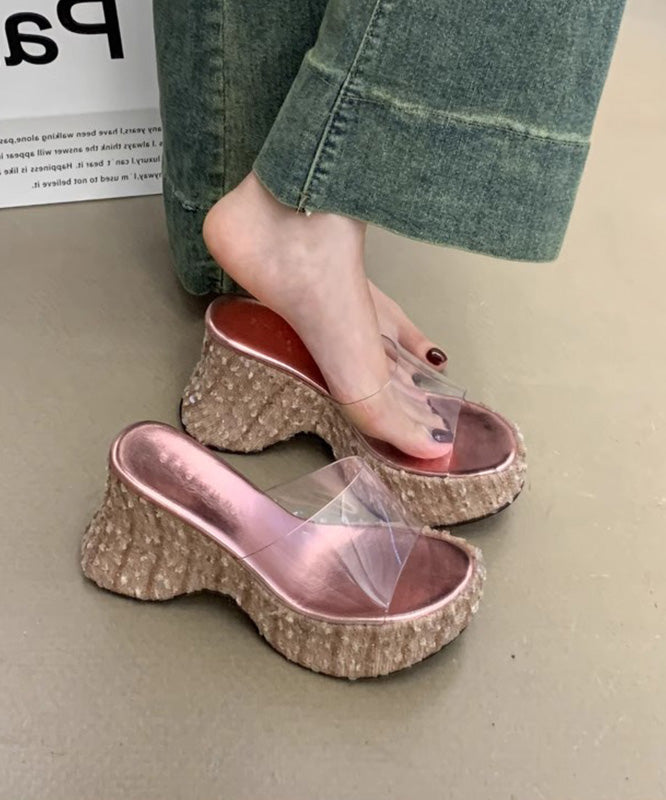 Sequins Splicing Stylish Sandals Fine Pink Slide Wedge