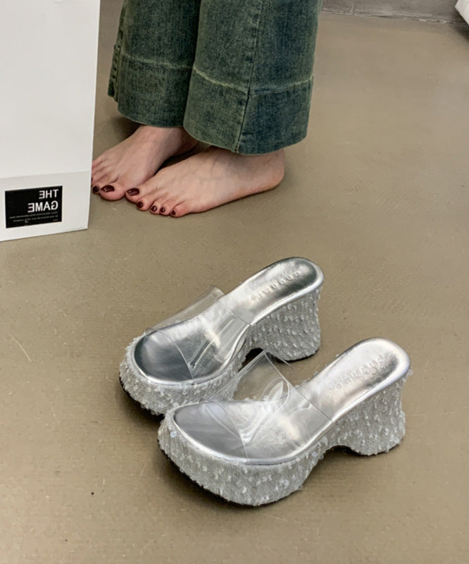 Sequins Splicing Stylish Sandals Fine Pink Slide Wedge