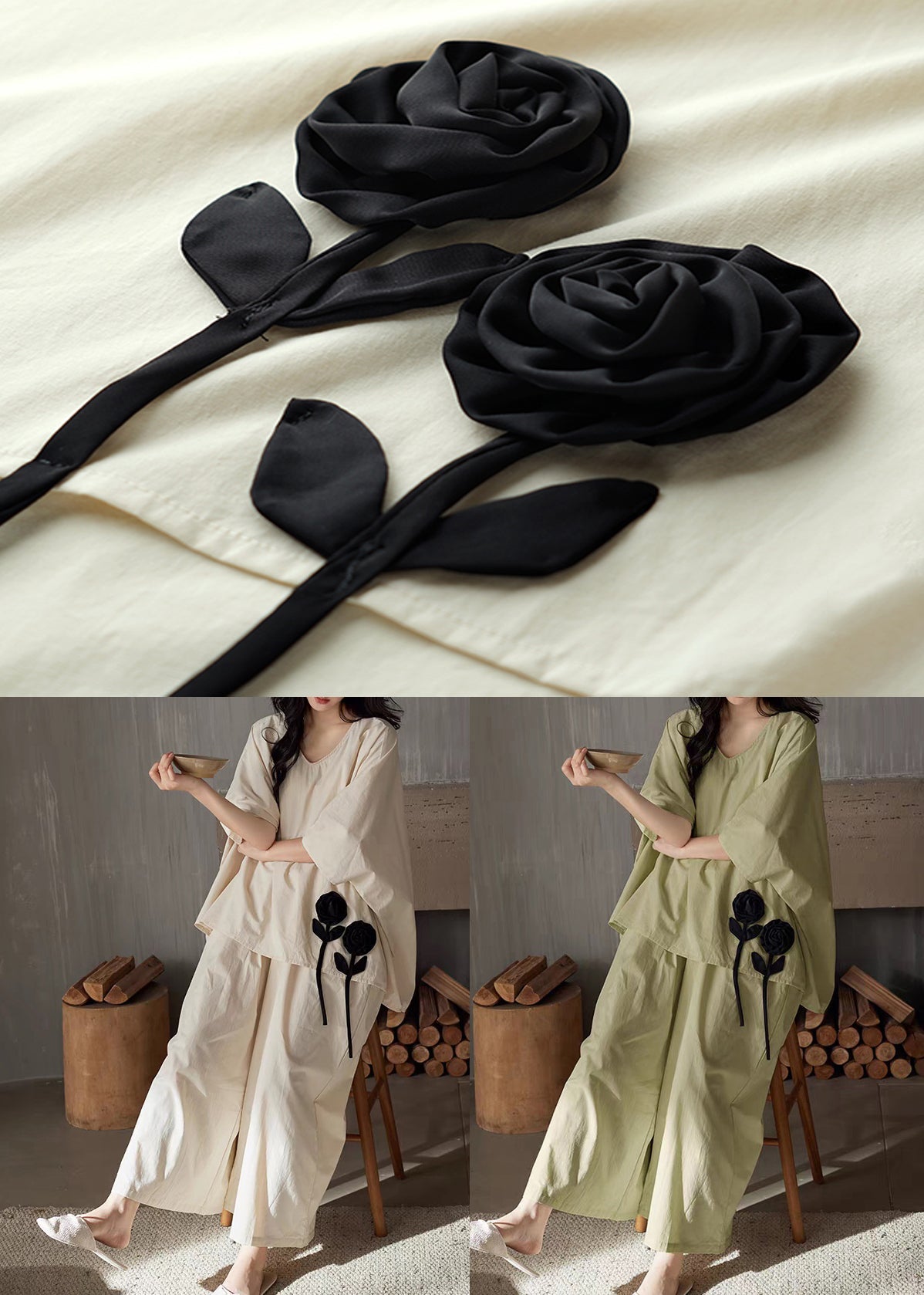 Cotton Neck Floral V Size Patchwork Apricot Two Pieces Set Plus