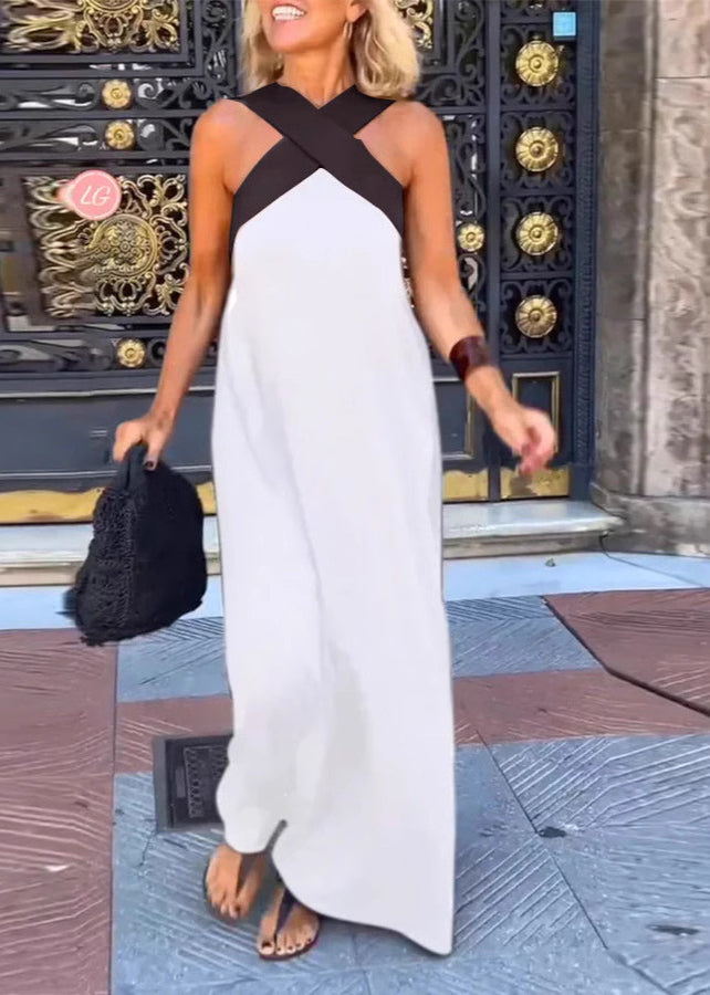 Robes d'été noires patchwork à taille croisée, grandes tailles
