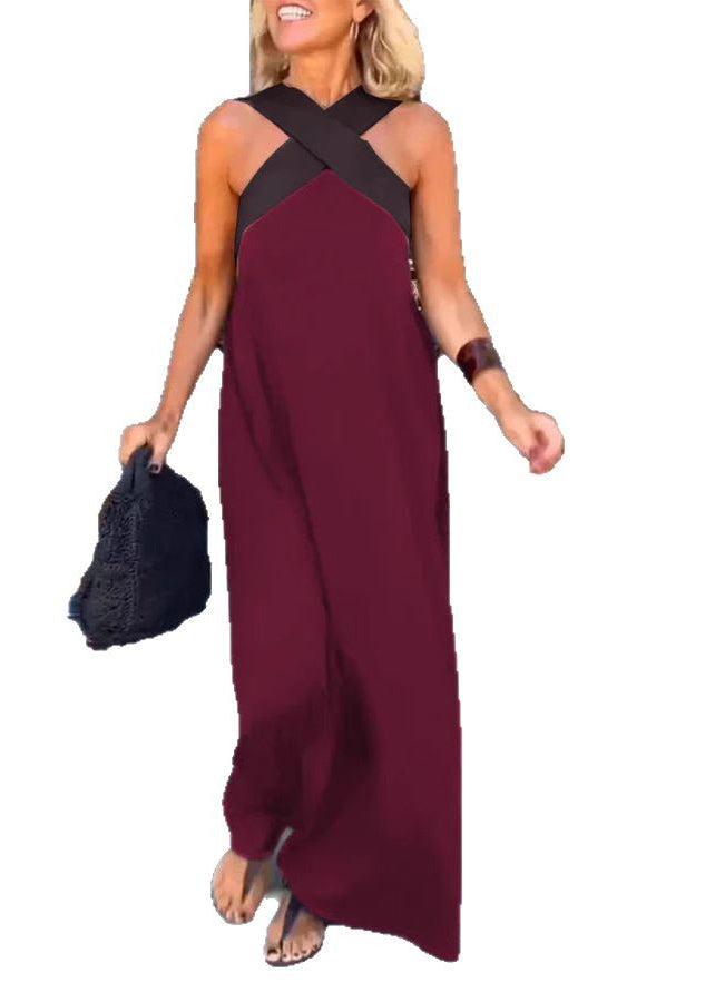 Robes d'été noires patchwork à taille croisée, grandes tailles