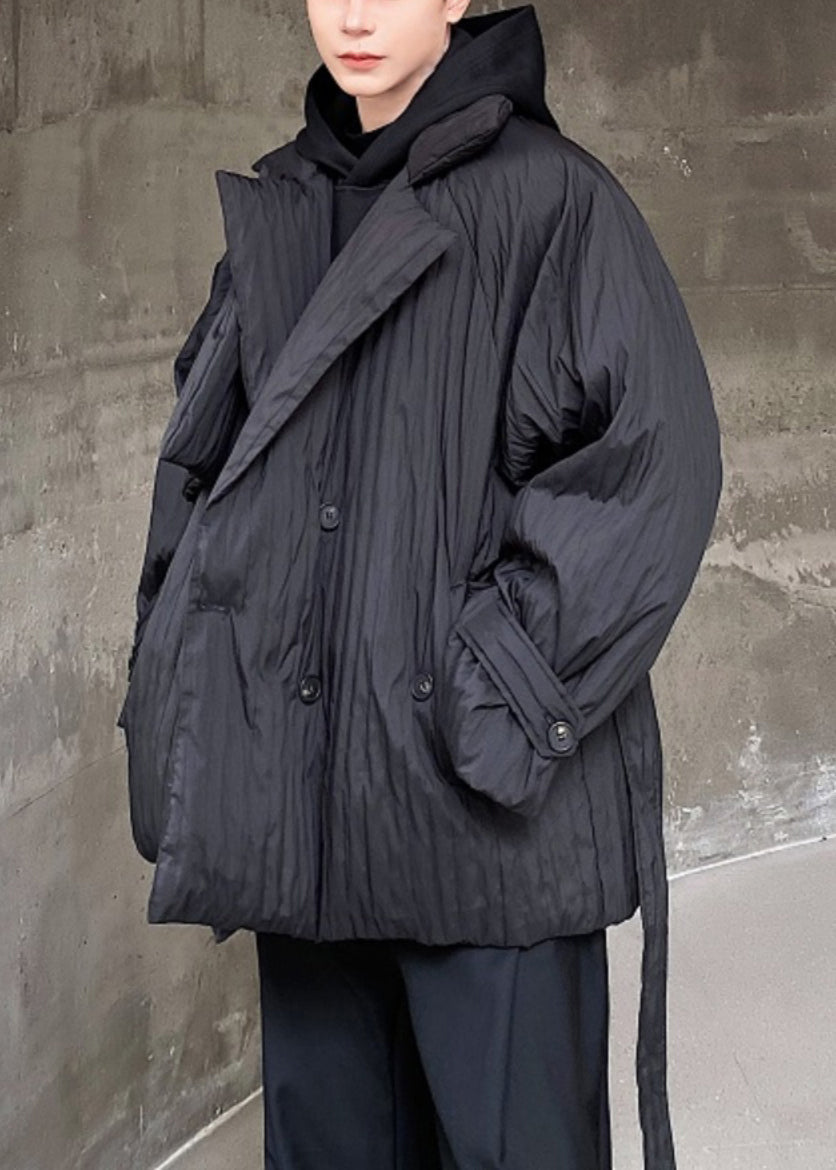 Übergröße Schwarz Peter Pan Kragen Taillenbund Entendaunen Herren Mäntel Winter WL004