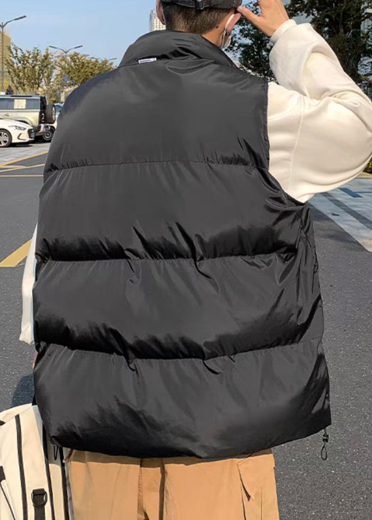 Übergröße, schwarze Weste mit Stehkragen und Reißverschluss, baumwollgefüllt, ärmellos, EQ029