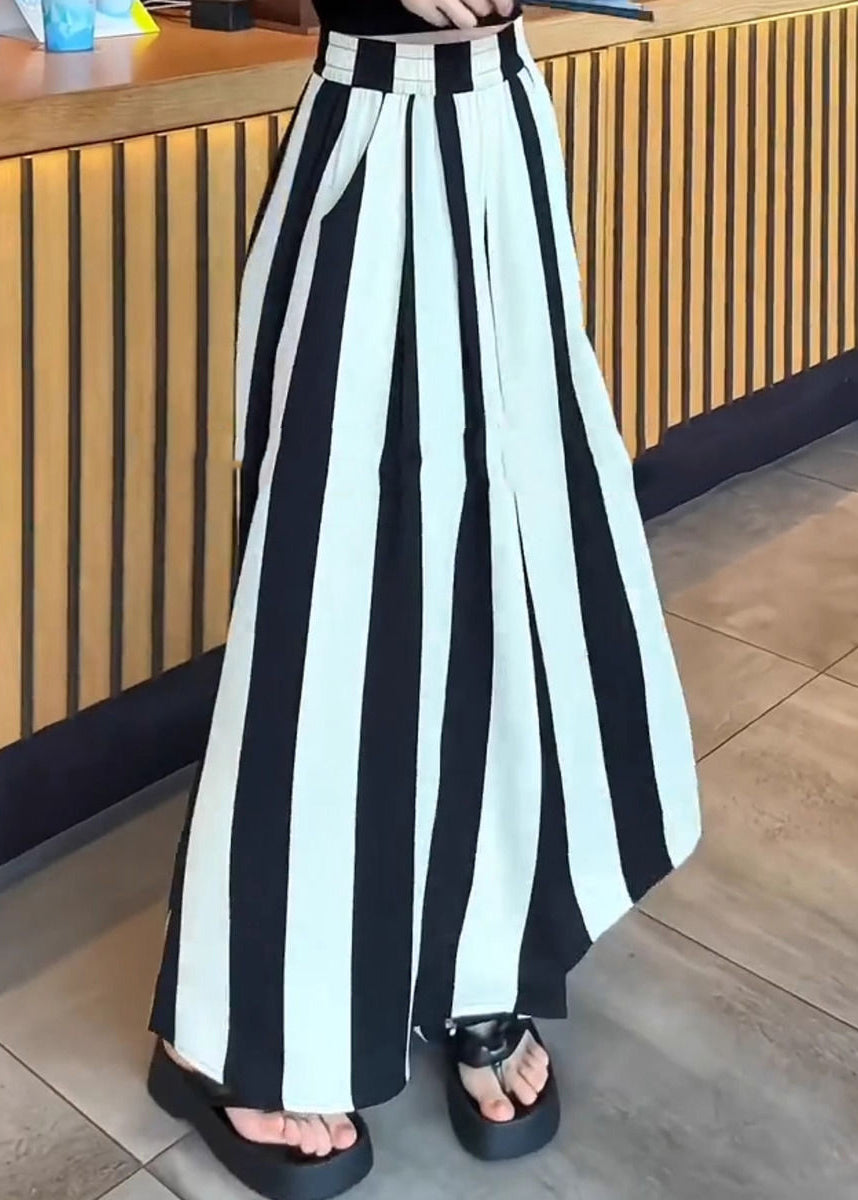 Hohe Weite Schwarze Weiße Plus Gestreifte Hosen Beingröße Taille