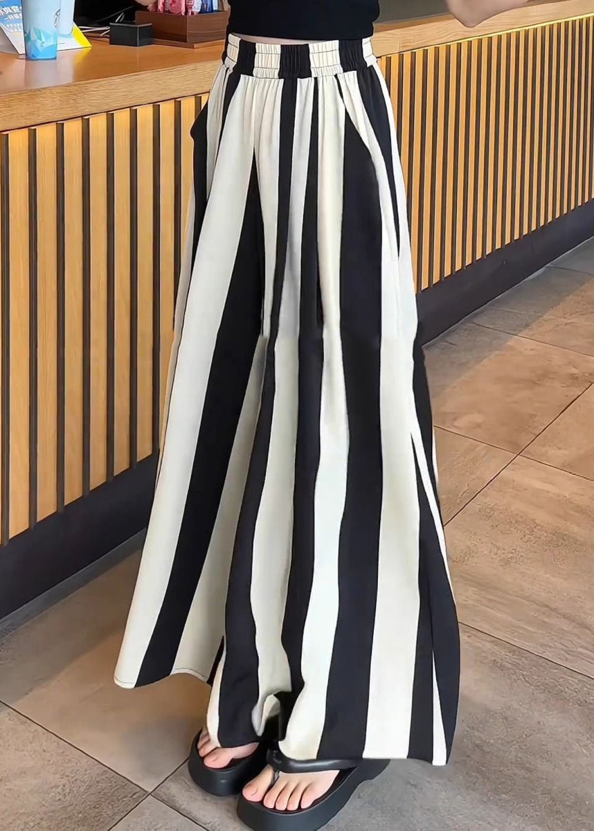 Hohe Weite Schwarze Weiße Plus Gestreifte Hosen Beingröße Taille