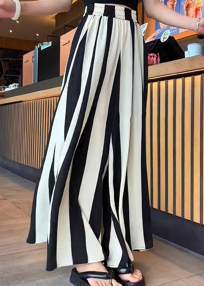 Hohe Weite Schwarze Weiße Plus Gestreifte Hosen Beingröße Taille