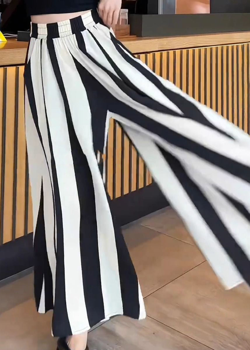 Hohe Weite Schwarze Weiße Plus Gestreifte Hosen Beingröße Taille