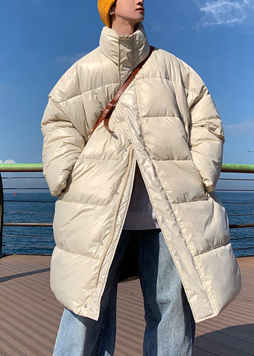 Plus Size Schwarzer Herrenparka mit Reißverschlusstaschen, einfarbig, WinterRM017
