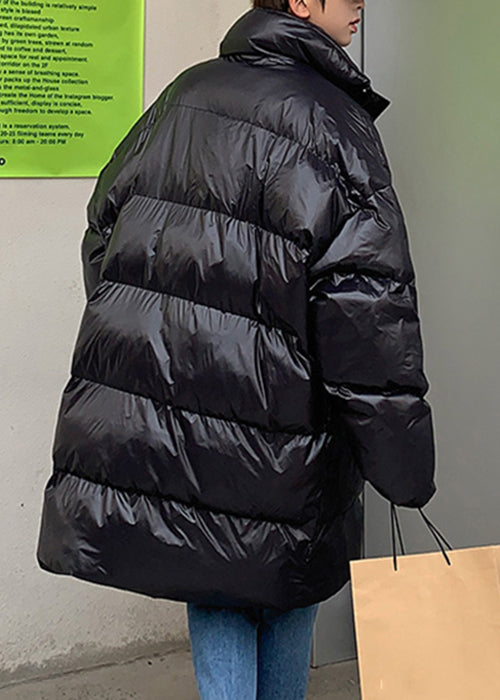 Plus Size Schwarzer Herrenparka mit Reißverschlusstaschen, einfarbig, WinterRM017