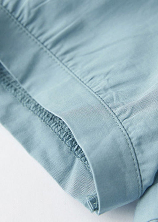 Plus Size Blaues T-Shirt aus Baumwolle mit Rundhalsausschnitt und Stickereien für den Sommer AM1059