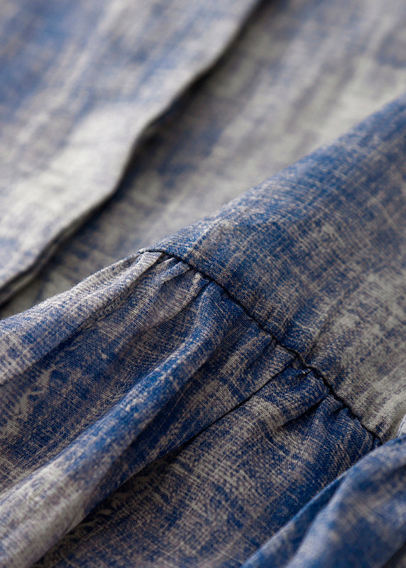 Chemises en coton patchwork tie-dye bleu grande taille à col rond, printemps TI030