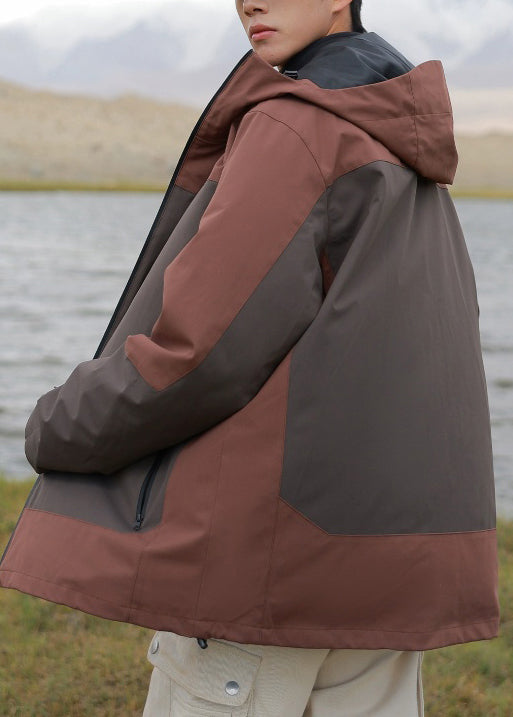 Braune Herren-Patchworkmäntel aus Baumwolle mit Reißverschluss in Übergröße