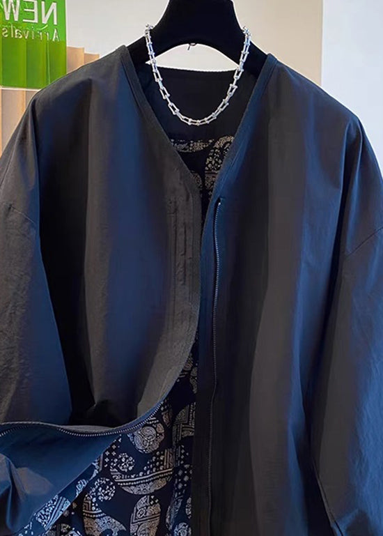 Plus Size Casual Schwarze Patchwork-Baumwolljacke mit Reißverschluss Herbst WN021