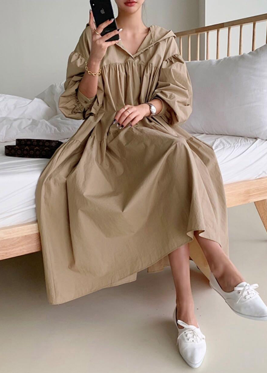 Exra Dress Hooded Large Cotton Holiday Size Coffee Hem Plus Fall