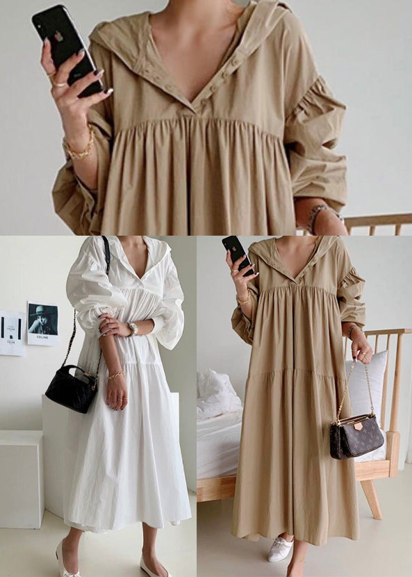 Exra Dress Hooded Large Cotton Holiday Size Coffee Hem Plus Fall