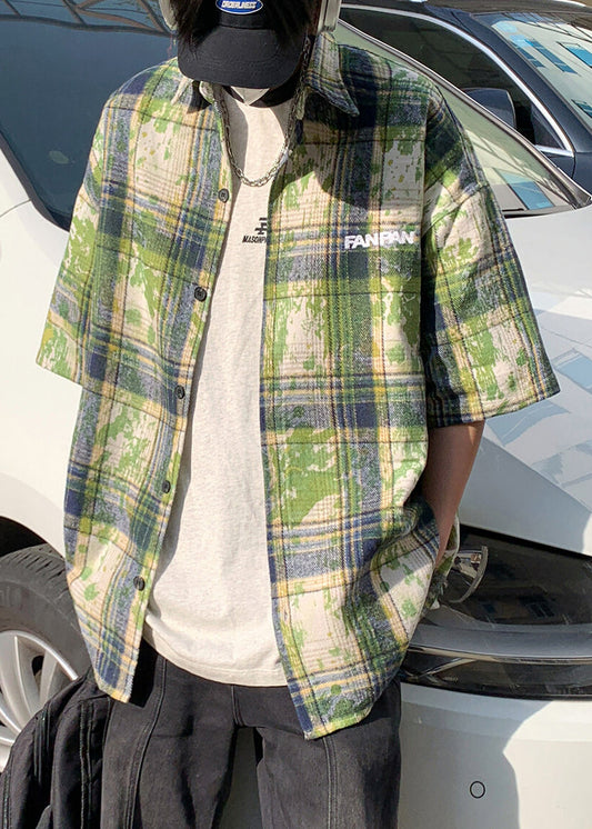 Krawatte Sommer Grün Hemden Plus Größe Männer Farbstoff Baumwolle