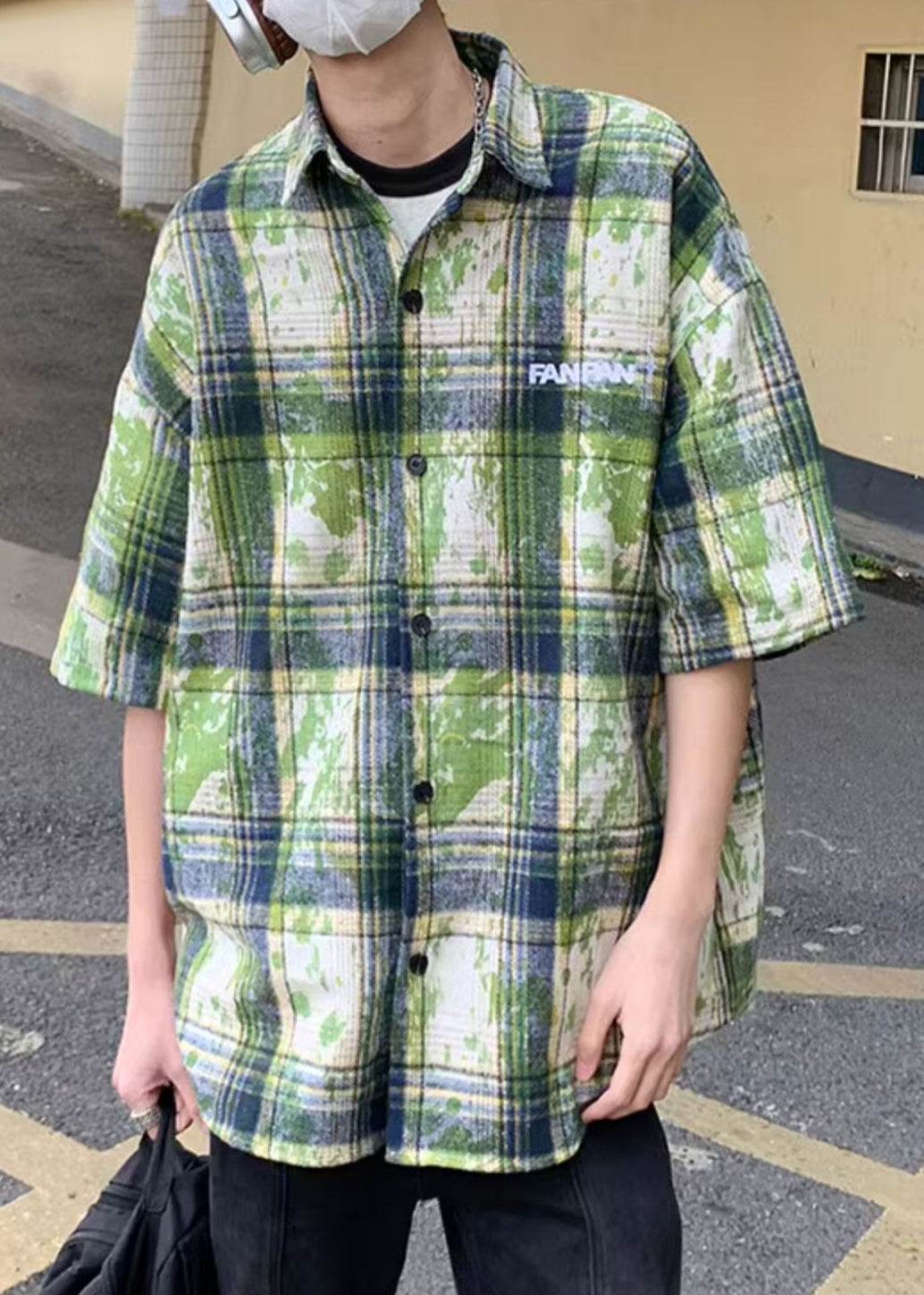 Chemises d'été vertes à carreaux en coton teinté pour hommes, grande taille