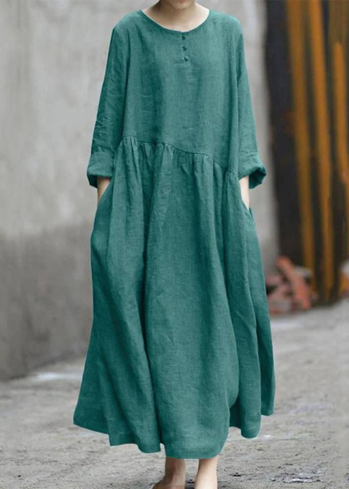 Long Plus Green Patchwork Fall Wrinkled Dresses Size