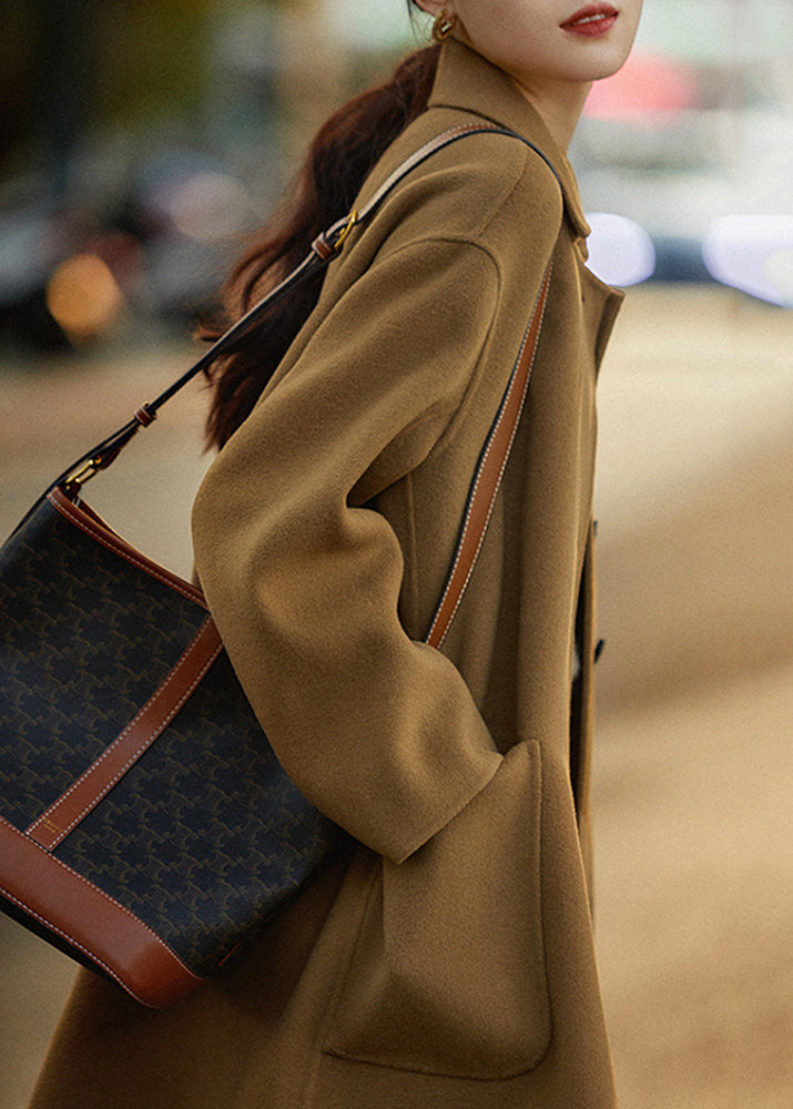 Plus Size Grau Peter Pan Kragen Taschen Wollmäntel Winter RS030