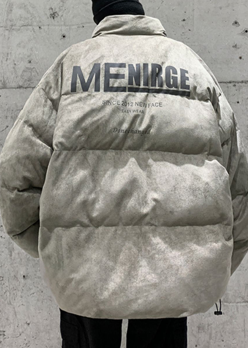 Übergröße Graue Parkas mit Reißverschluss und Drucktaschen für Herren, Winter WL003