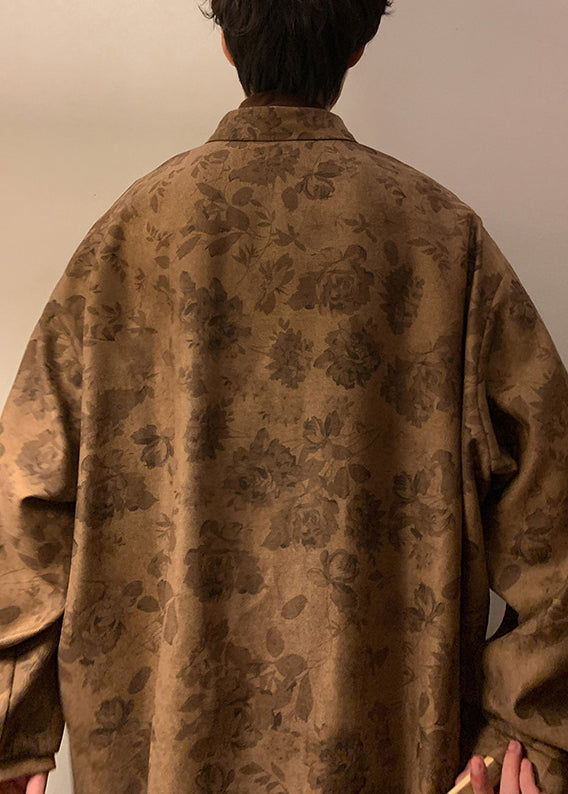 Plus Size Khaki Button Print Baumwolle Herren Hemden Herbst RO036