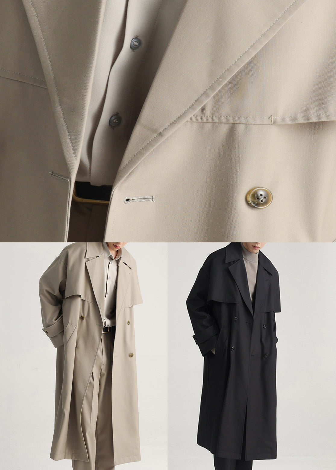 Plus Size Khaki Doppelbrust Seite Offen Baumwolle Herren Trenchcoat Frühling YQ001