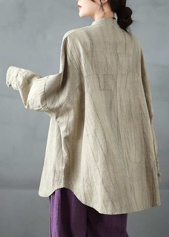 Chemise boutonnée en coton kaki grande taille, style oriental, printemps TI031