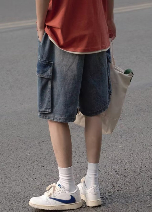 Plus Size Hellblaue Taschen Elastische Taille Herren Shorts Sommer YL014