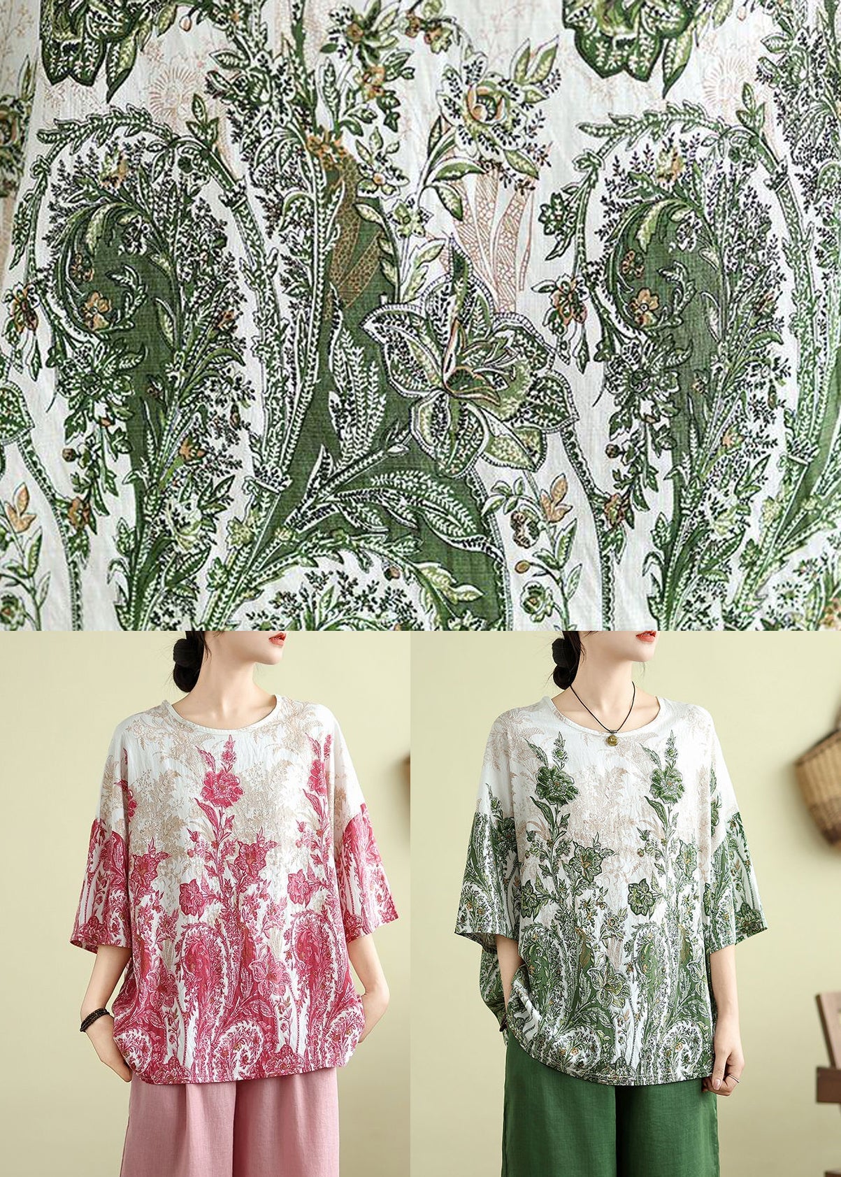 Size Plus Print Top Rosa Halbarm