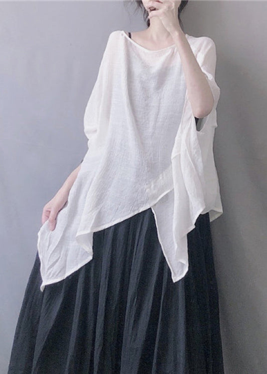 Haut d'été blanc uni grande taille à col rond