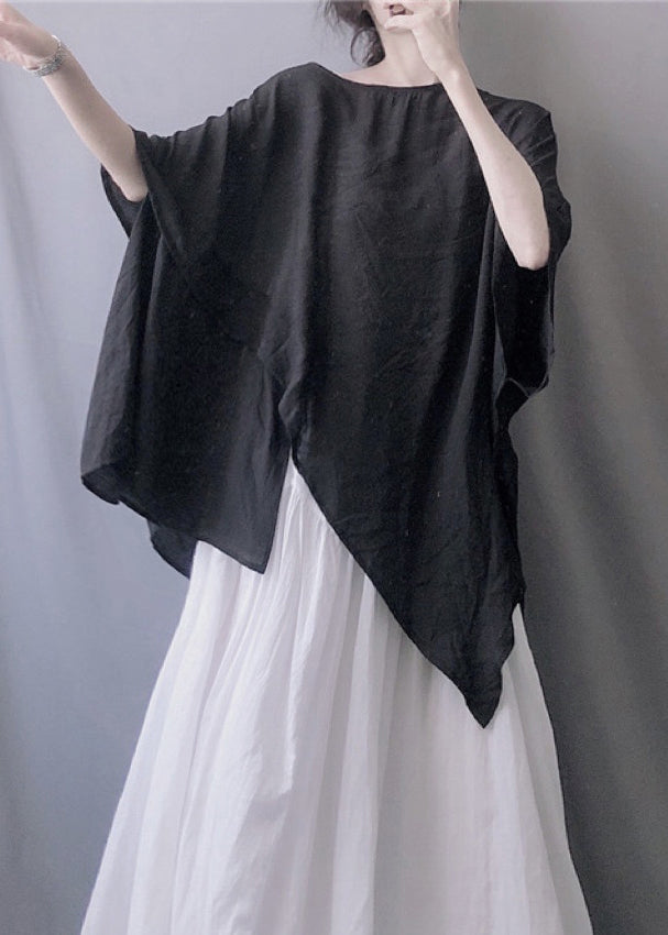 Haut d'été blanc uni grande taille à col rond