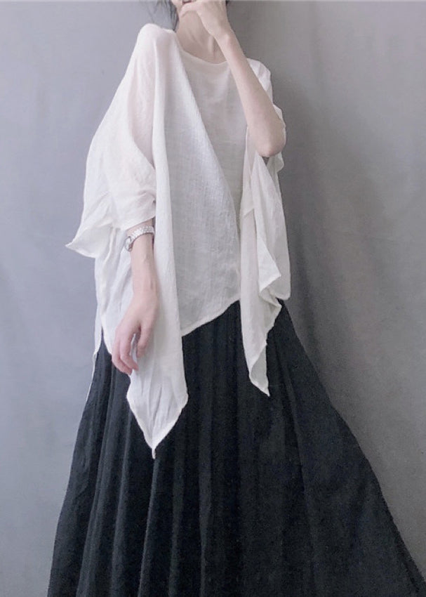 Haut d'été blanc uni grande taille à col rond