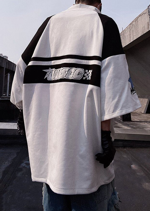 Chemises blanches à fermeture éclair pour hommes, manches longues, demi-taille, en coton, taille T