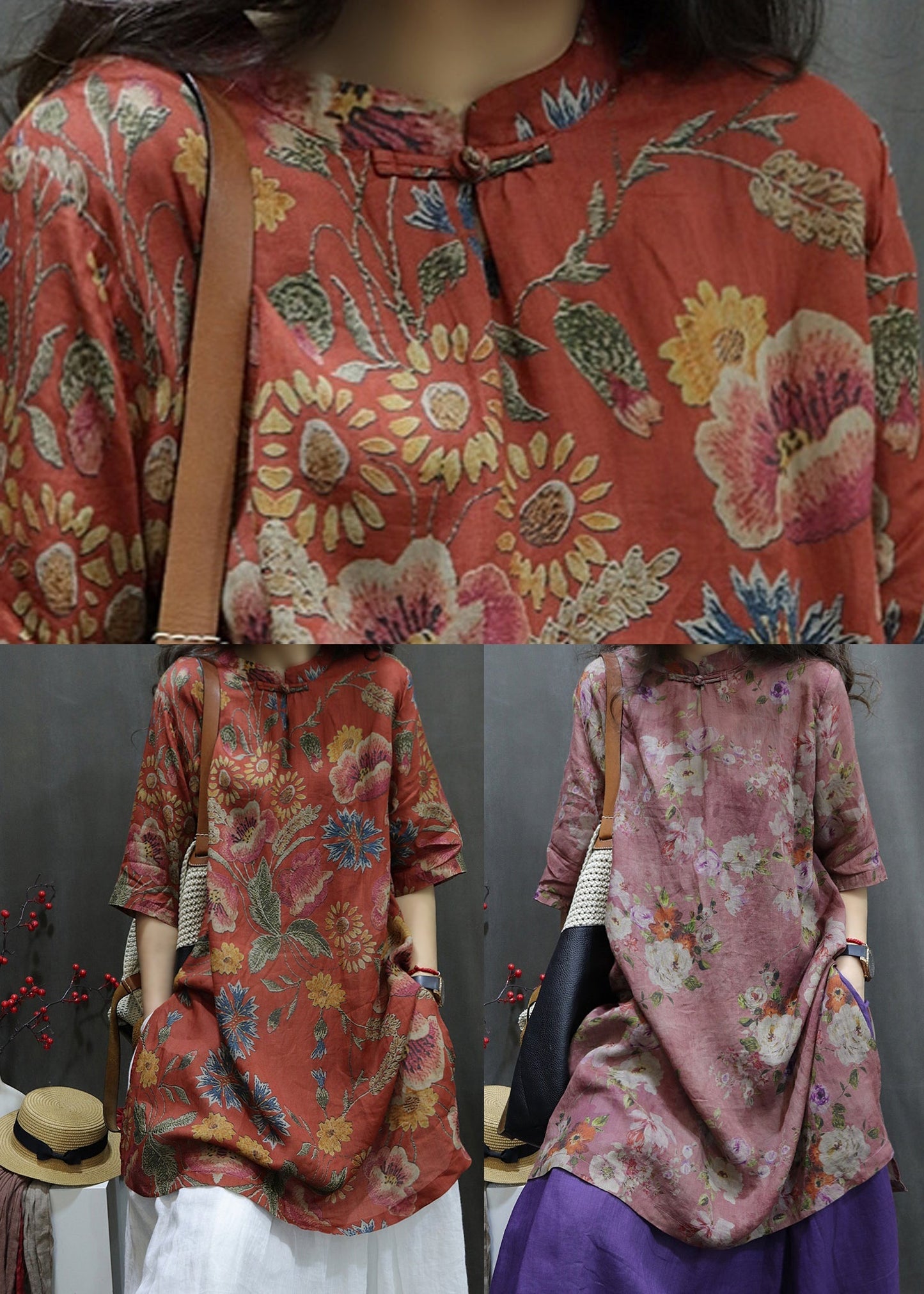 Purple Side Open Button Maxi Linen Shirt Summer VV085