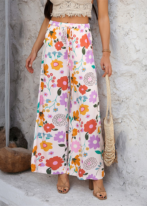 Robe de vacances à imprimé arc-en-ciel avec nœud à la taille et pantalon