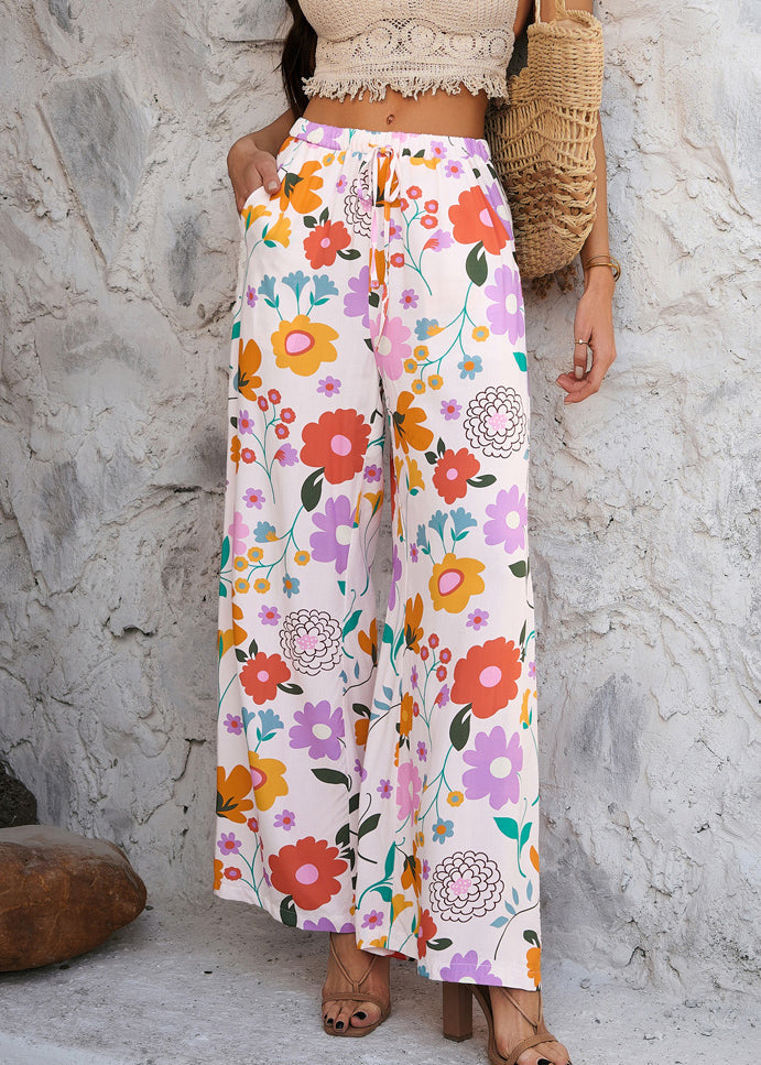 Robe de vacances à imprimé arc-en-ciel avec nœud à la taille et pantalon