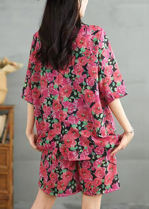 Ensemble deux pièces élastiques en coton rouge à taille élastique avec col Peter