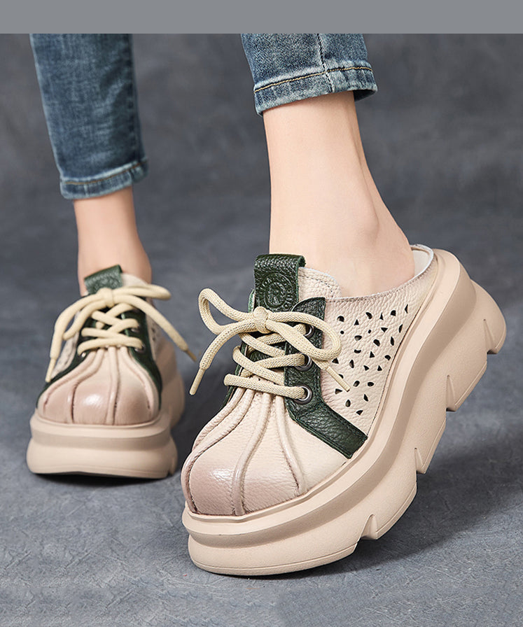 Red Hollow Out Lace Up Splicing Platform Slide Sandals YC017