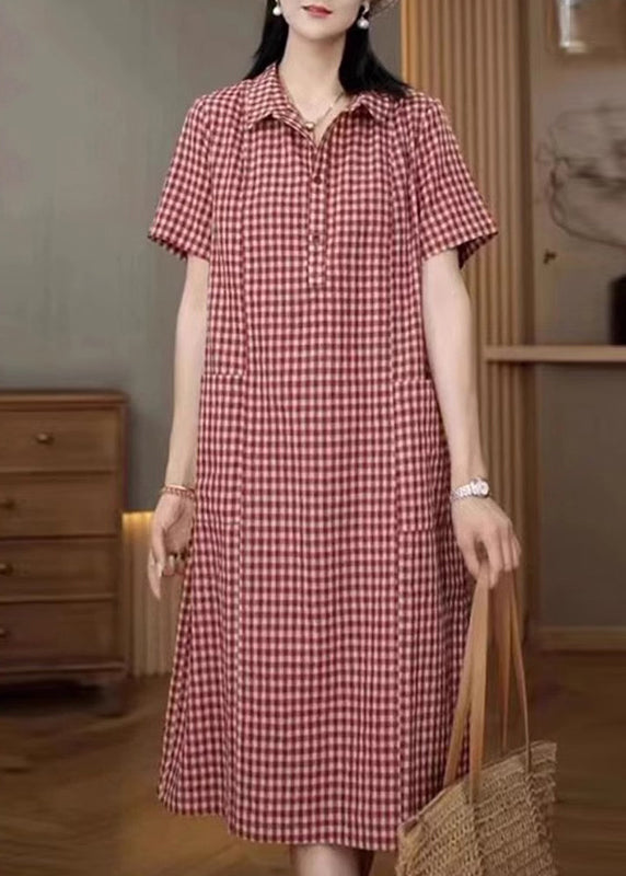 Hemd Peter Pan Plaid Leinenkragen Rot Sommer