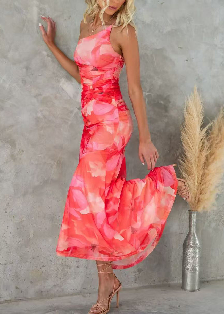 Ärmelloses Trägerkleid aus Baumwolle mit Print, Rot, Spaghetti-Schulter, Kalt
