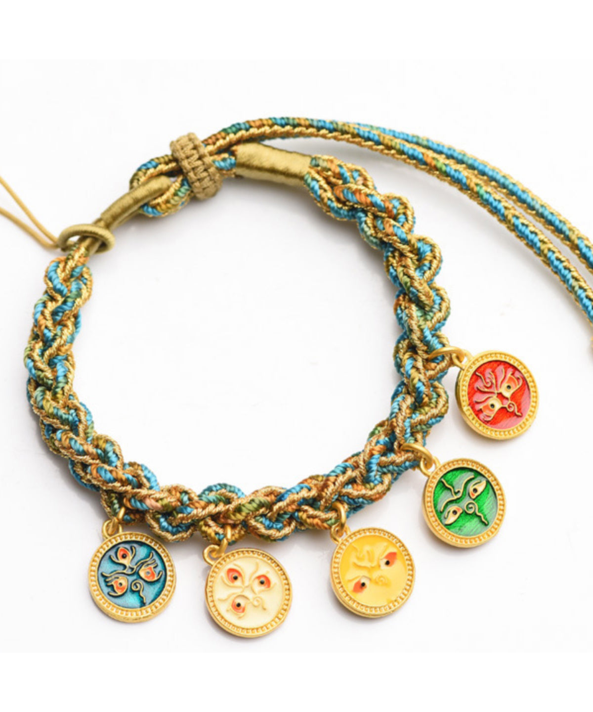 Retro Blau Handgewebte Fünf Pfade des Reichtums Gott Quaste Bettelarmband ZZ075