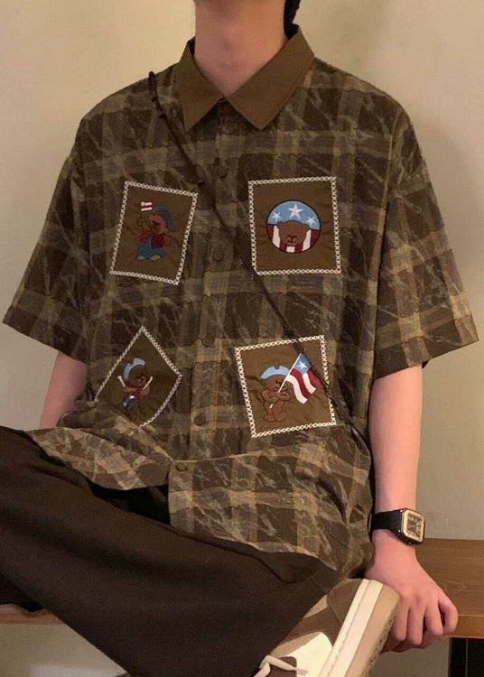 Übergroße Herren Baumwolle Sommerhemden Plaid Blau Knopf