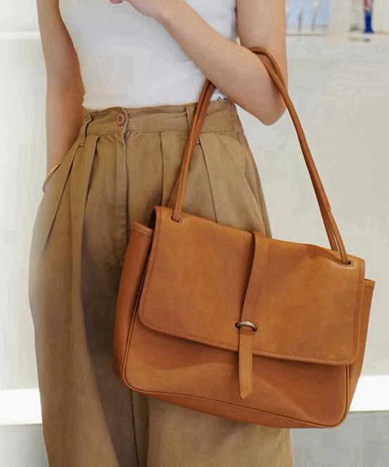 Retro Bag Durable Zipper Shoulder Brown Leather Solid