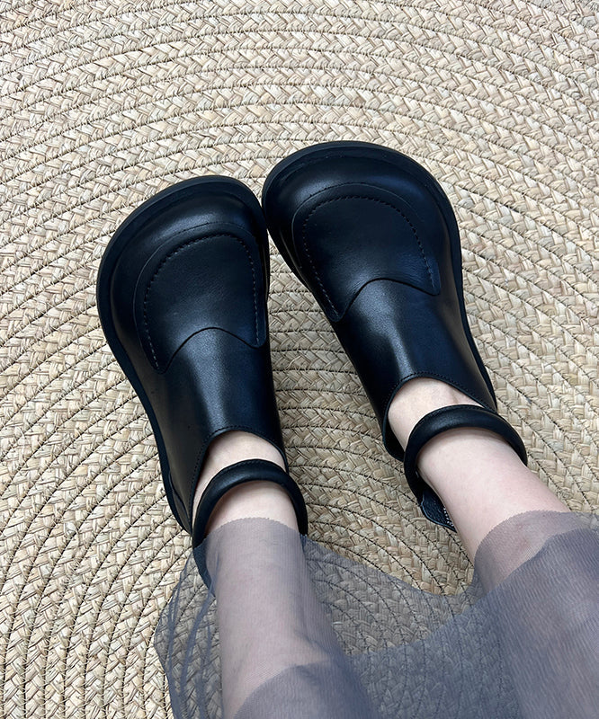 Bottes confortables rétro en cuir de vachette noir