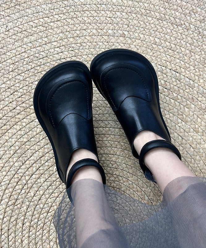 Bottes en cuir de vachette noir à épissures, confortables et rétro