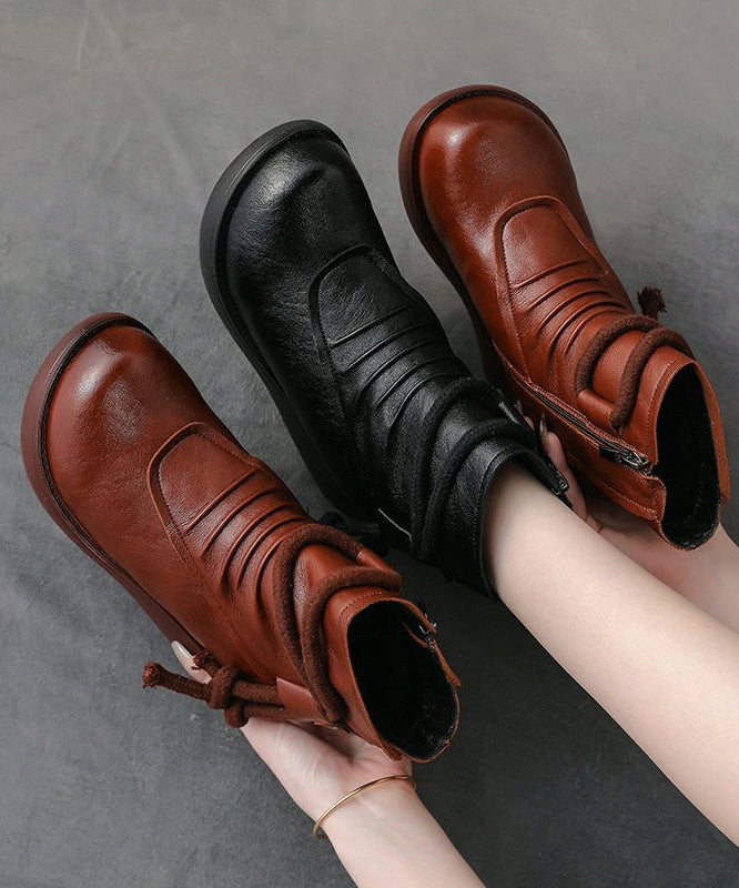 Retro Bequeme Splicing Wedge Stiefel Braun Kunstleder YR041