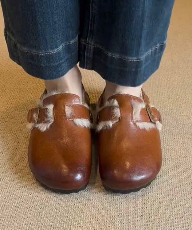 Retro-Flachschuhe Karamell Schaffell Flauschige Wolle gefüttert TP024